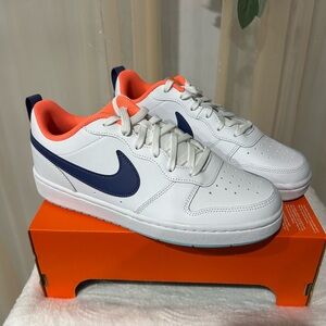 Nike Court Borough Low 2 GS Sneakers White Navy Orange | Size 7Y | New